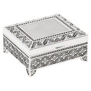 Sophia silver plated trinket box with elegant feet, side profile showing refined classic design