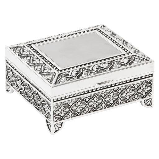 Sophia silver plated trinket box with elegant feet, side profile showing refined classic design