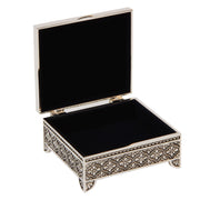 Sophia silver plated trinket box open showing interior, ideal for storing jewellery and keepsakes