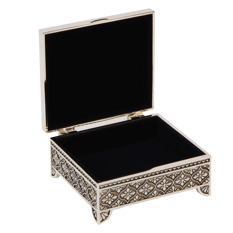 Sophia silver plated trinket box open showing interior, ideal for storing jewellery and keepsakes