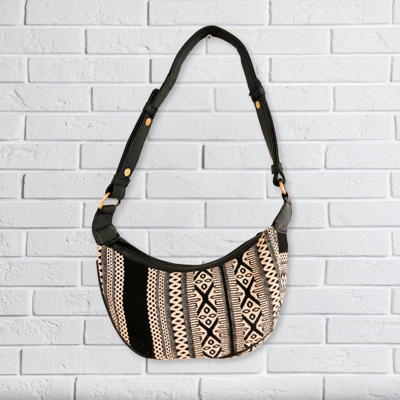 Jacquard Bag - Grey Metro (black strap)