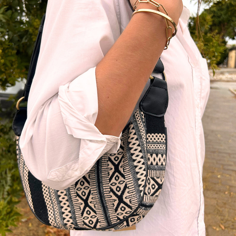 Jacquard Bag - Grey Metro (black strap)