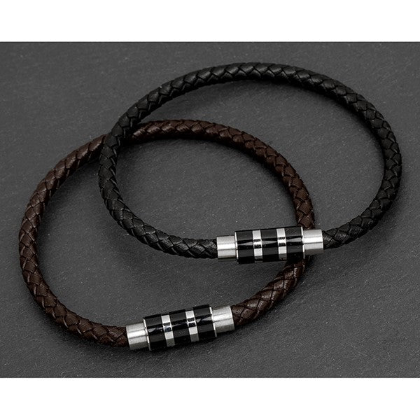 Stripe Clasp Leather Bracelet for Men