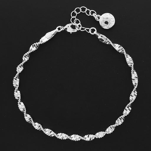 Equilibrium Twisted Chain Silver Plated Bracelet with sparkling twisted rope chain, lobster clasp and extension chain on dark background