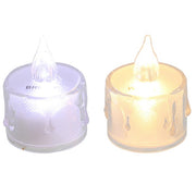 Flameless LED Tealight showing bright white and warm white light variants side by side with crystal-effect bodies