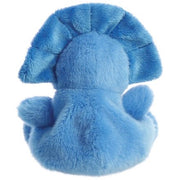 Tank the Triceratops Palm Pals plush, rear view showing bright blue back and large fan-shaped frill, white background