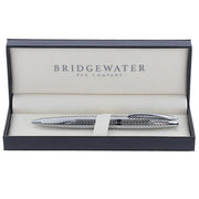 Bridgewater Lancaster all chrome ballpoint pen presented in an open gift box on a white background