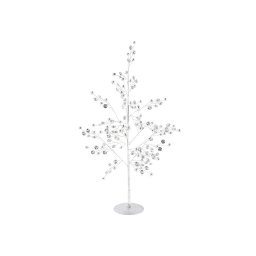 Silver wire shimmer tree with crystal-effect stones on a circular base against a white background