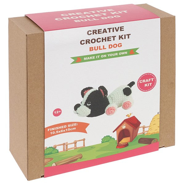 Creative Crochet French Bulldog kit box by Shudehill, craft kit for children aged 10 and up