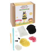 Contents of Creative Crochet Bee and Honey Pot kit showing materials and box – Little Monkey Gifts