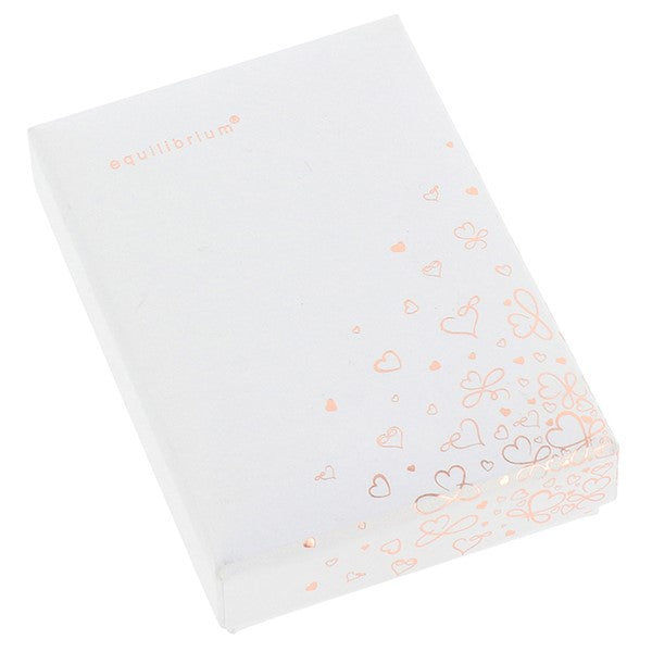 Equilibrium branded white gift box with rose gold heart scatter print