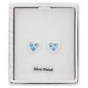 Forget Me Not silver plated heart earrings presented in a gift box