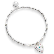 Equilibrium Glam Rox Starburst Heart Silver Plated Bracelet with bamboo-style stretch band and multicoloured crystal-effect heart charm