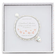 Equilibrium Glam Rox Starburst Heart Silver Plated Bracelet shown in gift box with Glam Rox Collection sentiment