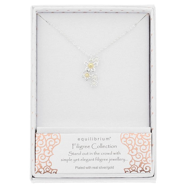 Filigree Two Tone Daisies Necklace