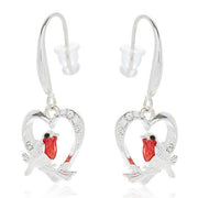 Equilibrium Christmas robin heart drop earrings with crystal-effect detail and red-breasted robin, hook fastening