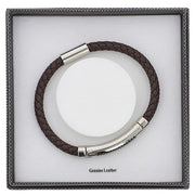 Equilibrium EQ For Men Leather Herringbone Bracelet in brown with silver-plated detailing