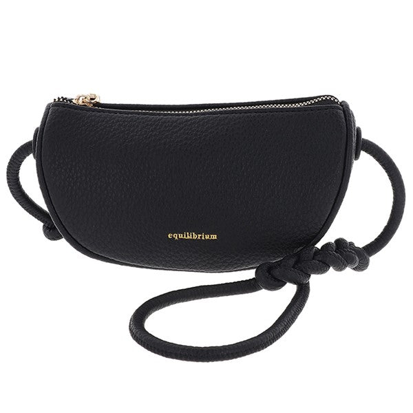 Black cross body boat bag with knotted rope strap and gold zip fastening