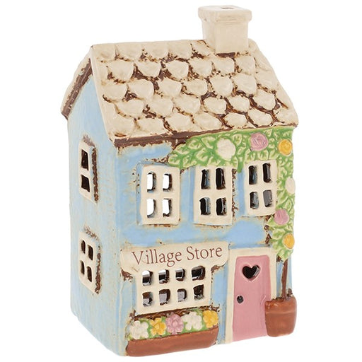 Village Pottery Village Store Tealight Holder, hand-painted ceramic, presented on a white background