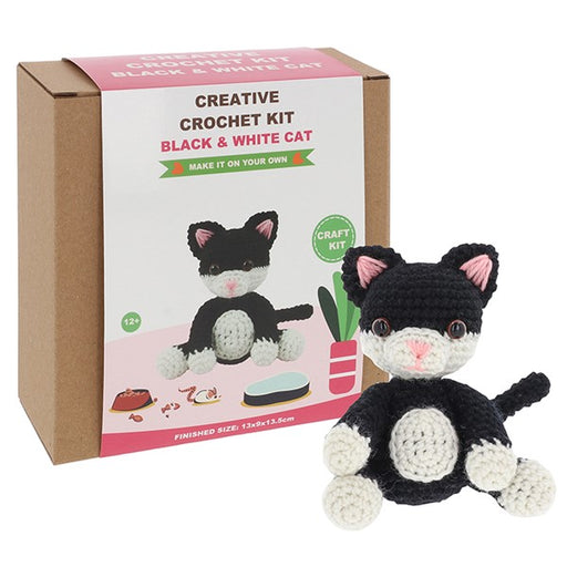 Creative Crochet Black and White Cat kit box by Shudehill, craft kit for children aged 10 and up
