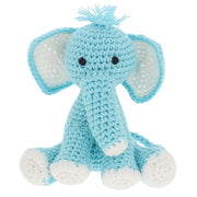 Completed blue elephant crochet character made using the Shudehill Creative Crochet kit