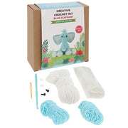 Creative Crochet Blue Elephant Kit — contents including yarn, crochet hook and instructions