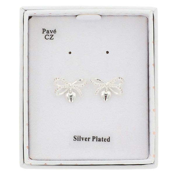 Eternal Bow Hanging Heart Earrings