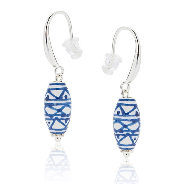 Ceramic Aztec Drop Silver Plated Earrings