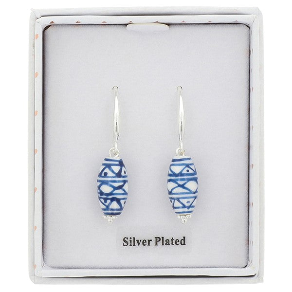 Ceramic Aztec Drop Silver Plated Earrings