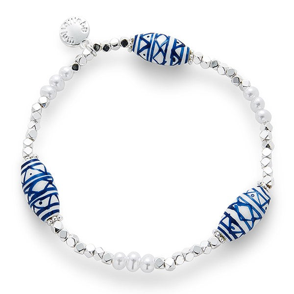 Ceramic Aztec Pearl Silver Plated Bracelet