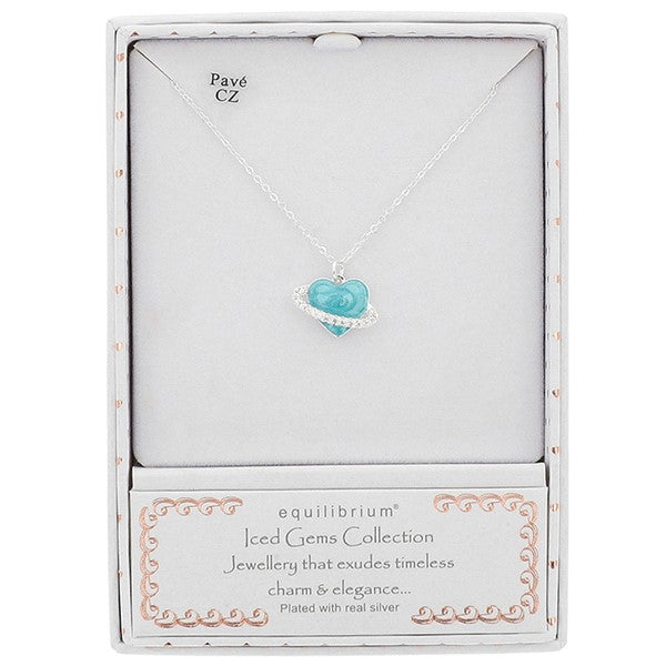 Iced Gem Planet Heart Silver Plated Necklace