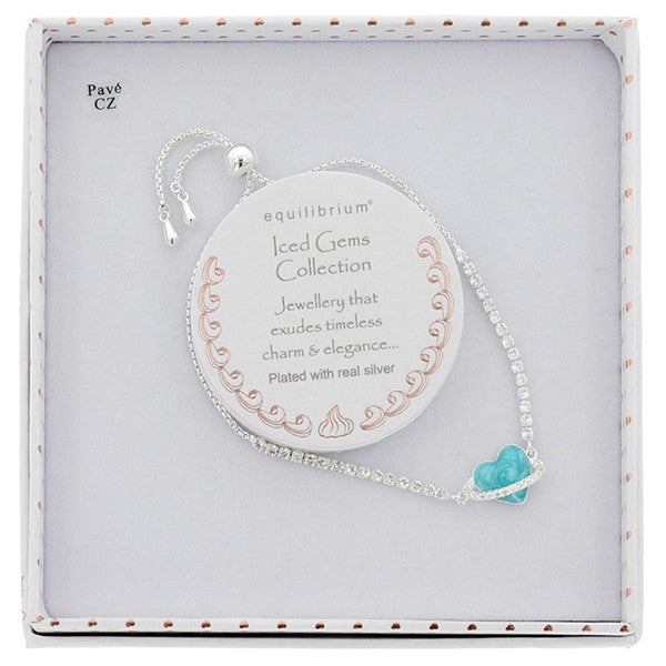 Equilibrium Iced Gems Collection Planet Heart Friendship Bracelet presented in gift box, plated with real silver