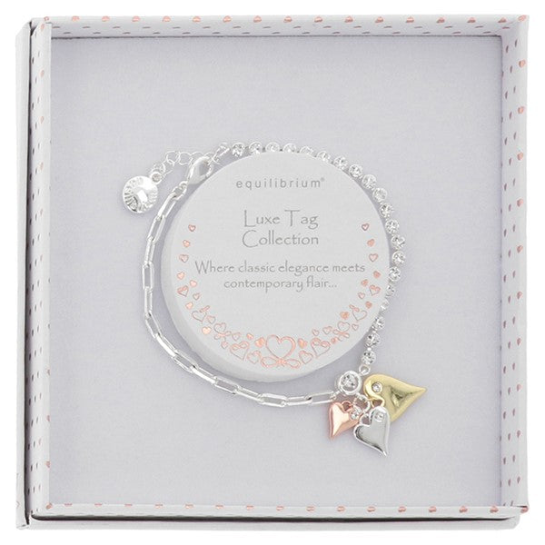 Luxe Tag Three Tone Triple Heart Bracelet