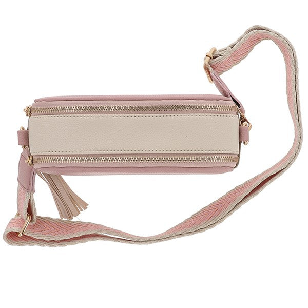 Tri-Colour Cross Body Bag Pink Cream