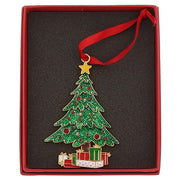 Christmas tree decoration in open red Christmas Treasures gift box with red ribbon hanger
