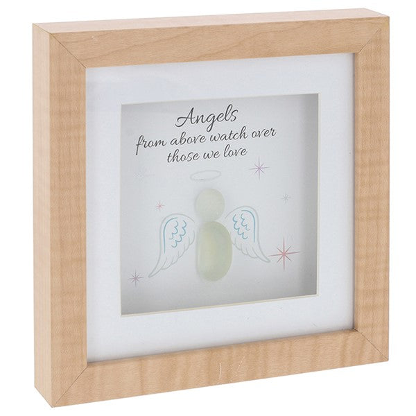 Pebble Glass Square Plaque – Angels, 15.5cm, presented on a white background