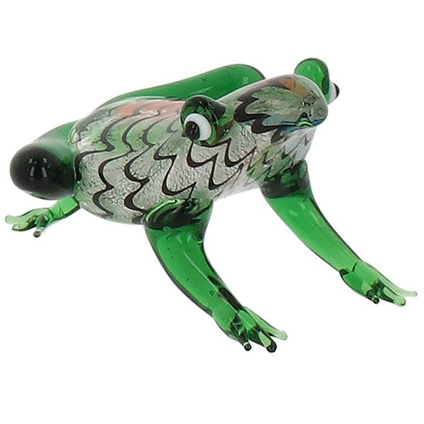 Collectable Colourful Glass Frog Figurine in green, presented on a white background