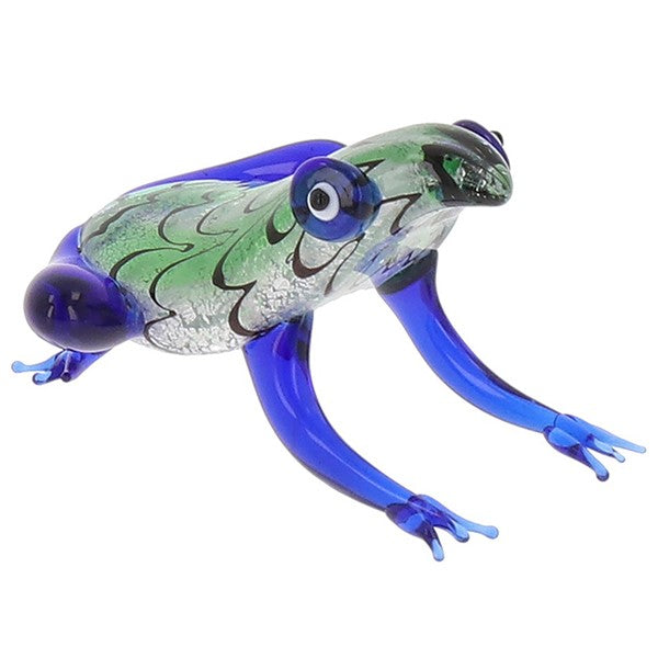 Collectable Colourful Glass Frog Figurine in blue, presented on a white background