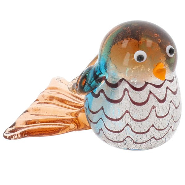 Collectable Colourful Glass Sitting Bird in orange, presented on a white background