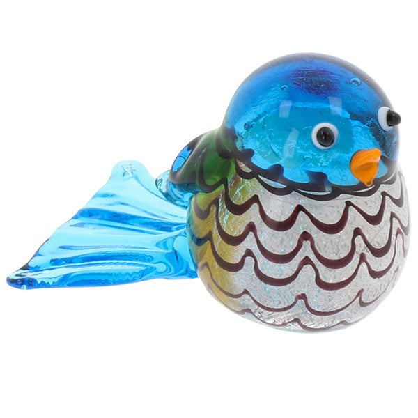 Collectable Colourful Glass Sitting Bird in blue, presented on a white background