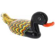 Collectable Colourful Glass Duck Figurine in black, presented on a white background