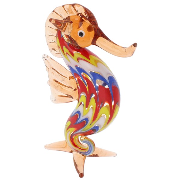  Glass seahorse figurine in orange, presented on a white background