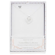 Equilibrium Twisted Bliss Silver Plated Glam Heart Necklace in gift box with Pavé Cubic Zirconia pendant and real silver plating