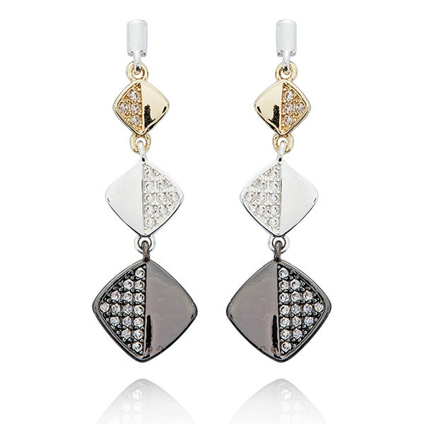 Mixed Metal Three Drops Earrings