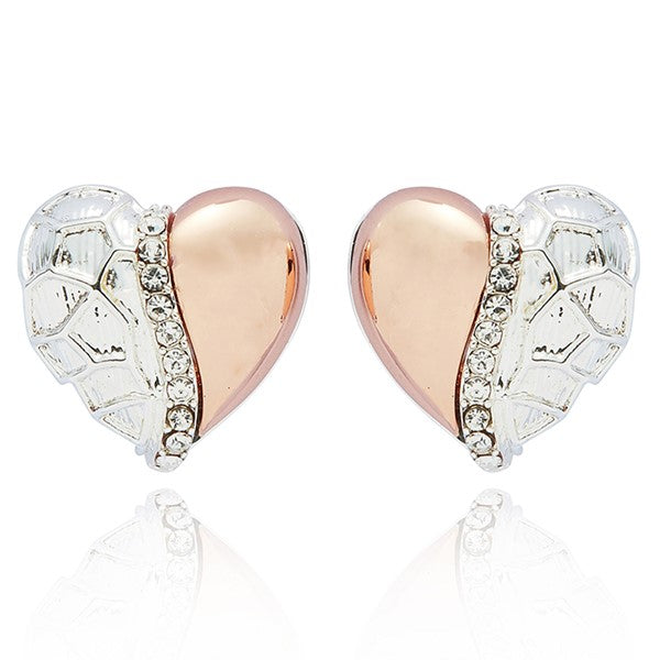 Polished Two Tone Textured Heart Earrings