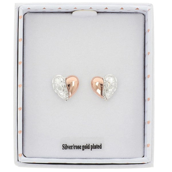 Polished Two Tone Textured Heart Earrings