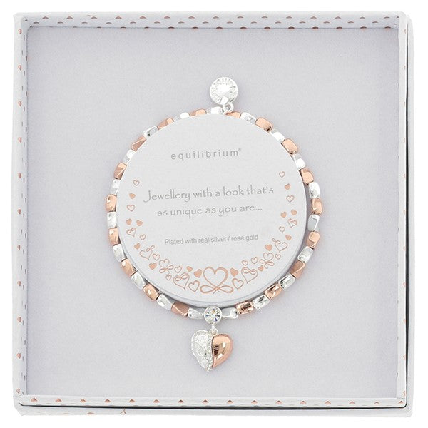Polished Two Tone Textured Heart Bracelet