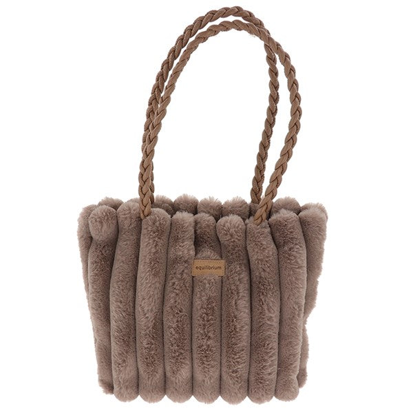Faux Fur Striped Handbag - Mink