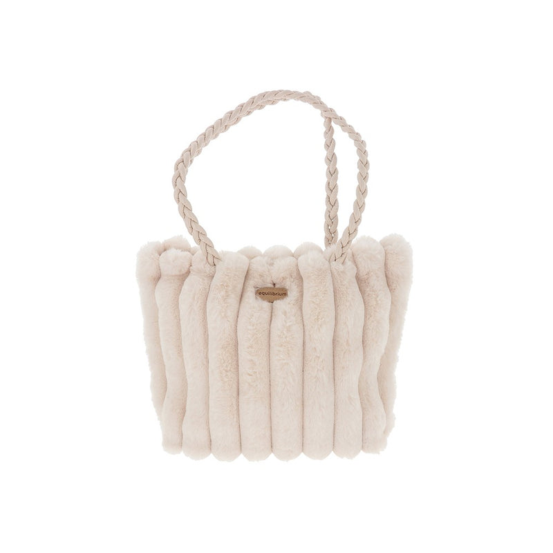 Faux Fur Striped Handbag Cream