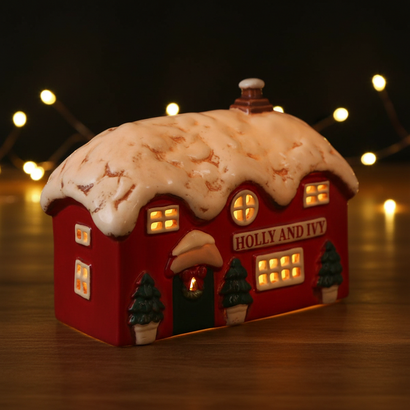 Village Pottery Holly & Ivy Pub Christmas Tealight Holder